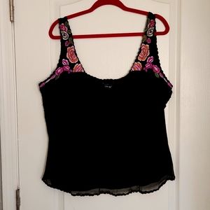 321- ECI New York Silk Embroidery Floral Tank Top Size 22W